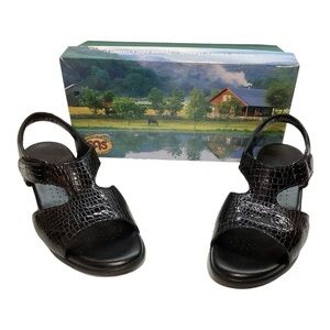 SAS Suntimer Black Croc‎ Heeled Sandal Women's Size 8 N
